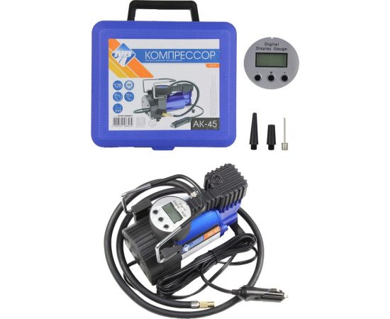 Компрессор Nova Bright АК-45, до 45 л/мин., 100 PSI, 12В, синий металлический корпус, пластиковый кейс, цифровой манометр, автостоп 36449 – изображение 3