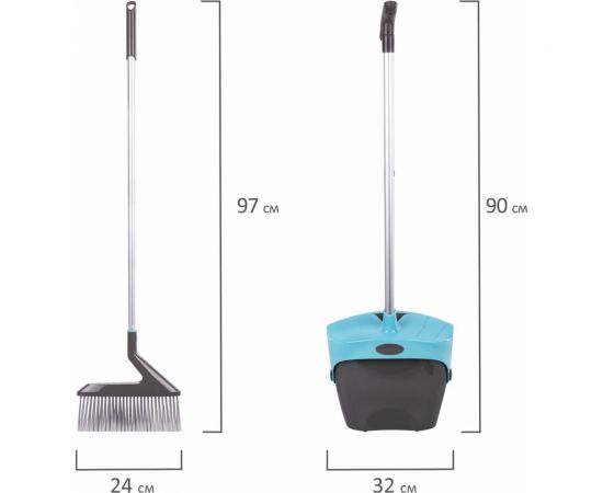 Совок для мусора с крышкой-ловушкой и щеткой-сметкой LAIMA Home алюминиевая ручка 93 см 606804 – изображение 2