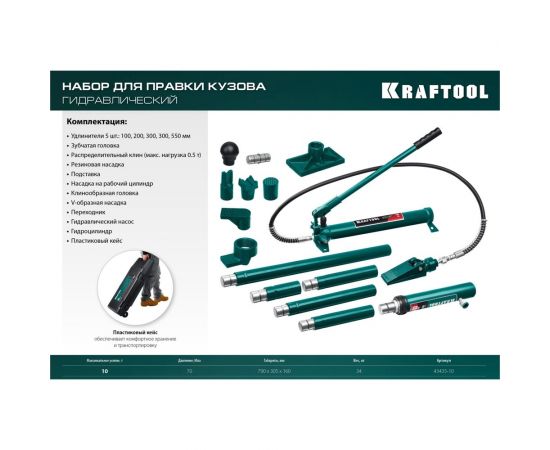 Гидравлический набор для правки кузова KRAFTOOL 10 т, в пластиковом кейсе 43435-10 – изображение 5