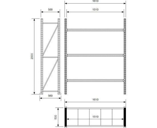 Стеллаж Ирбис Л50 2000x500x1500 мм, 3 яруса, металлические полки X2254546 – изображение 2