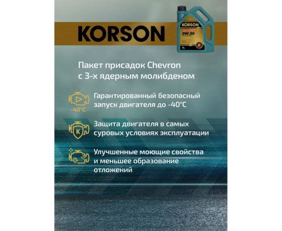 Моторное масло KORSON 0W-30 синтетическое, 4 л KS00222 – изображение 5