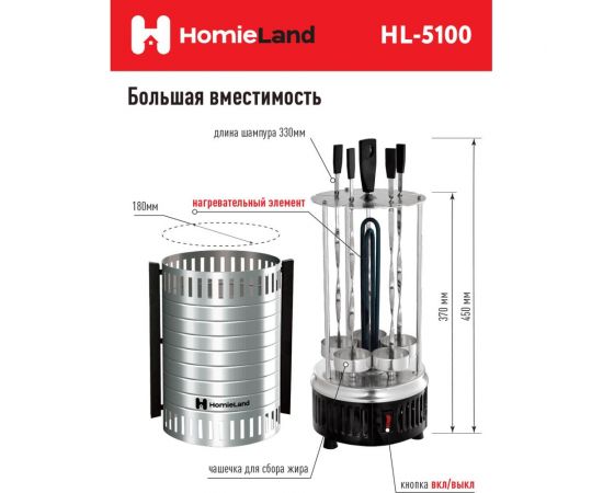 Электрическая шашлычница HomieLand HL-5100 00-00014091 – изображение 4