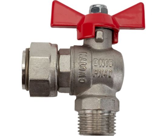 Шаровой кран VALTEC BASE угловой с накидной гайкой 1/2х3/4 нар.-вн. VT.267.N.0405 