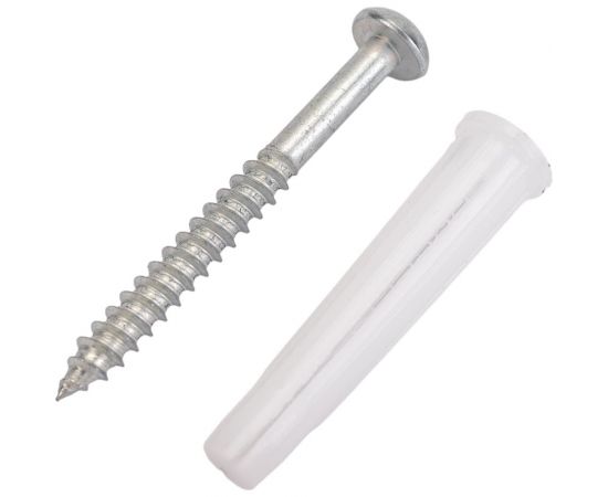 Набор Качественный КРЕПЕЖ белый дюбель 8х45 + шуруп 5х50 п/гол. оцинк. 35 шт 0300981 КЧ 