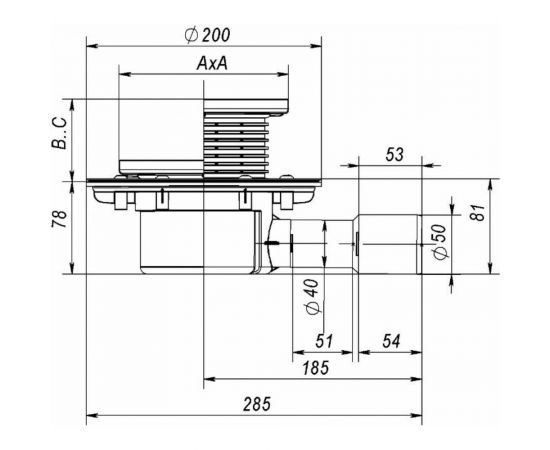 Сливной трап Fachmann регулируемый с гидрозатвором T 510.0 PNsG 150x150 горизонтальный выпуск 04.039 – изображение 2