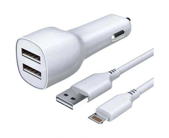 Универсальное автомобильное зарядное устройство AKAI CH-6D10 2хUSB, 2.1 A, + кабель 8-Pin Lightning, белый CH-6D10W 