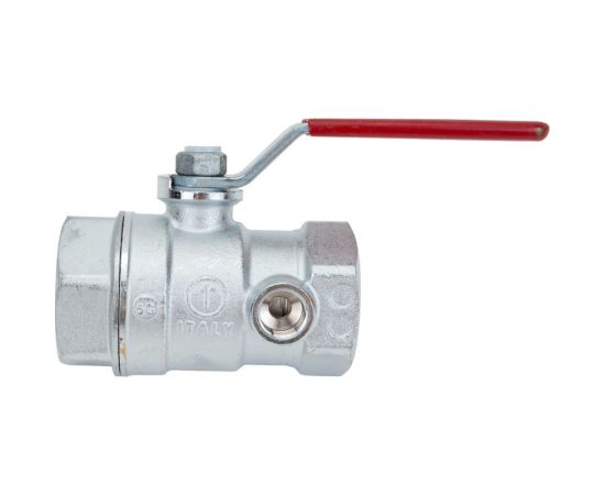 Шаровой кран Giacomini, R250DS, 1"", ВВ, ручка-рычаг красный, хромированный, со сливом R250SX005 – изображение 7