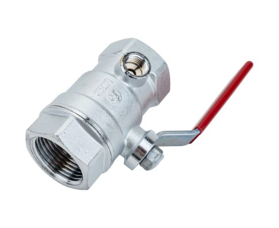 Шаровой кран Giacomini, R250DS, 1"", ВВ, ручка-рычаг красный, хромированный, со сливом R250SX005 – изображение 5