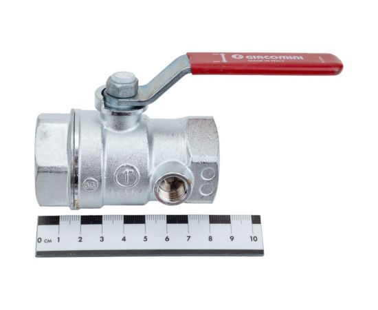 Шаровой кран Giacomini, R250DS, 1"", ВВ, ручка-рычаг красный, хромированный, со сливом R250SX005 – изображение 4
