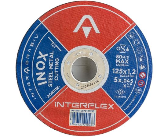 Круг отрезной круг INOX A060TBF 125x1.2x22 мм, Т41, нержавеющая сталь, металл Interflex 4079121210 