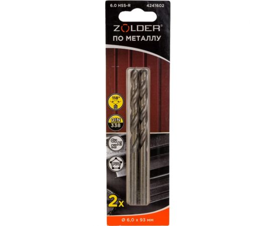 Сверло по металлу HSS-R (2 шт; 6х93 мм; цилиндрический хвостовик) ZOLDER 4241602 
