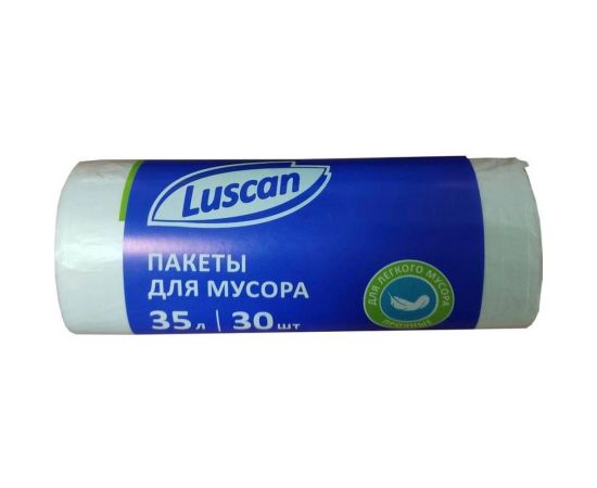 Мешки для мусора 35 л, белые, пнд, 6 мкм, в рулоне 30 шт, 48x55 см Luscan 1694307 