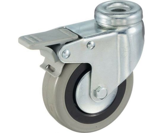 Колесо аппаратное поворотное под болт с тормозом (80 мм; серая резина; полипропилен) Tellure Rota 377103 