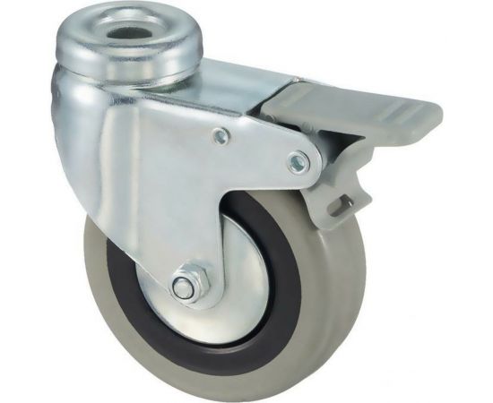 Колесо аппаратное поворотное под болт с тормозом (80 мм; серая резина; полипропилен) Tellure Rota 377103 – изображение 2