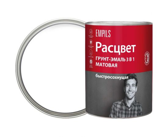Грунт-эмаль Расцвет быстросохнущая, матовая, белая, 0.9 кг 82691 – изображение 2