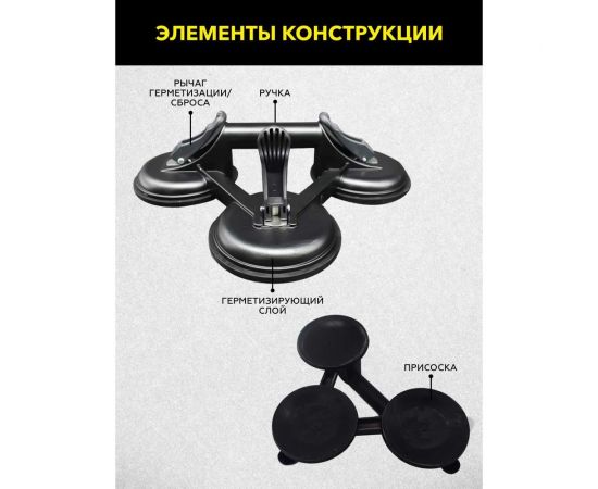 Вакуумная алюминиевая присоска TECHNICOM 3 чашки, 120 мм TC-L3110 – изображение 6