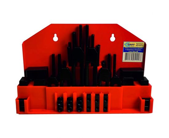 Набор станочного крепежа и прижимов из 58 предметов Т-паз 10 мм, М8, металл. футляр GRIFF b275510 