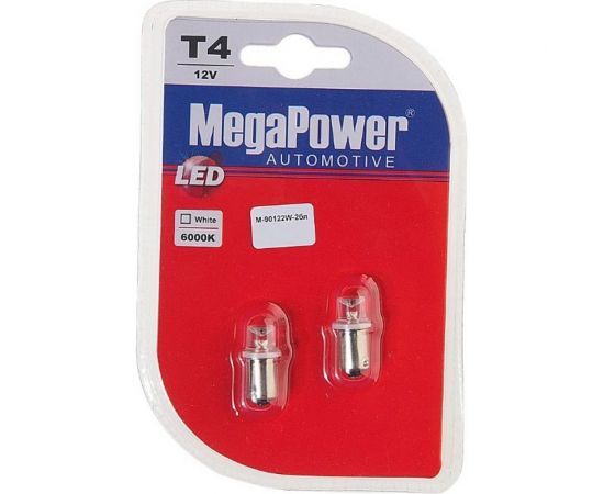 Автолампа T4W BA9s 1 LED CONCAVE WHITE блистер MEGAPOWER M-90122W-2бл 