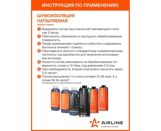 Жидкая шумоизоляция AIRLINE Special напыляемая, 950 г, 1220 кг/м3, пластиковый баллон ADVI012 – изображение 2