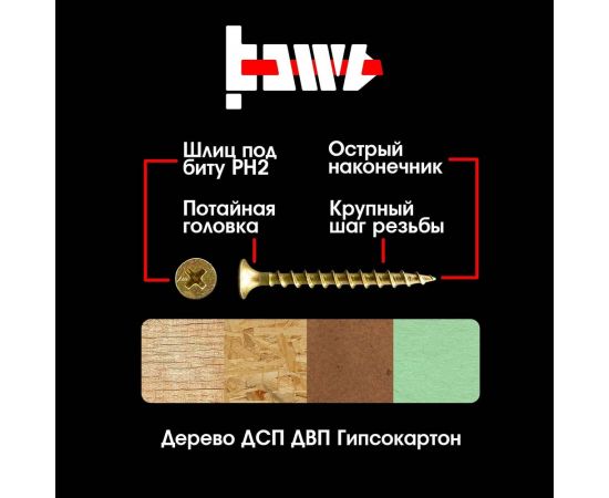 Оцинкованный саморез BOWT жёлтый, 3,5x41, 100 шт. Z02222 – изображение 4