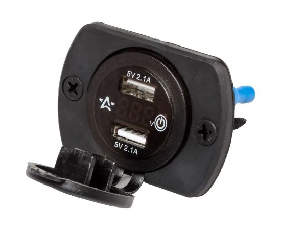 Встраиваемая влагозащищенная USB-розетка Airline с 2 портами и вольтметром, вкл/выкл, 5 В, 2.1 А + 2.1 А AEBJ203 – изображение 3