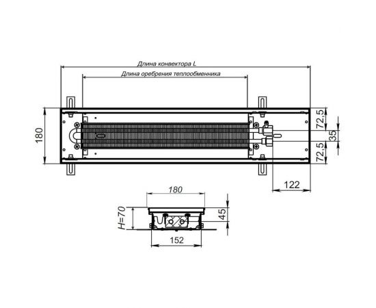 Внутрипольный водяной конвектор KVZ с решеткой KVZ-180-70-800-UA/RRA-180-800-A – изображение 4
