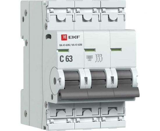 Автоматический выключатель EKF 3P 63А (C) 6кА ВА 47-63N PROxima M636363C 