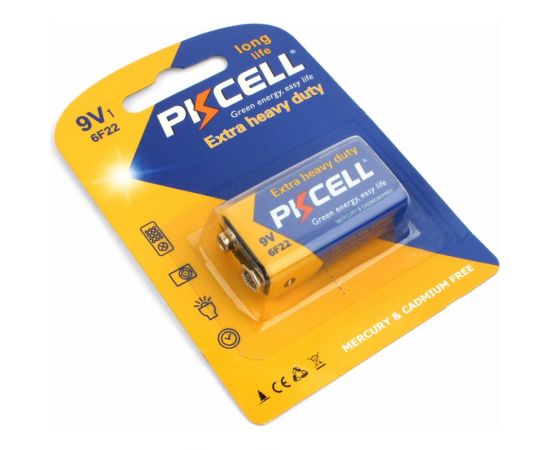 Солевой элемент питания PKCELL тип - 9VКрона 1 шт в блистере 6F22-1B 