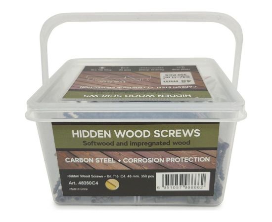 Саморезы с антикоррозийным покрытием для скрытого монтажа террас и фасадов Camo Hidden Wood Screws C4 48 mm, 350 шт. 48350C4 – изображение 2