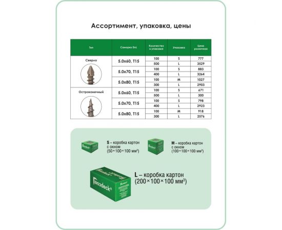 Саморез для террасной доски Гвозdeck потайной, 5,0х80 окрашенный, остроконечный, Torx 15, 100 шт. 20645080ECTXWG3 – изображение 3