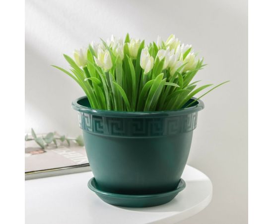 Горшок для цветов с поддоном СИМАЛЕНД Антик 1.6 л, 17 см, 15 см, малахит 4047730 – изображение 2