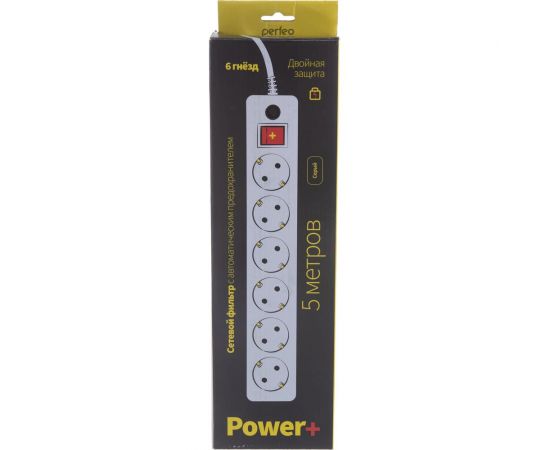 Сетевой фильтр PERFEO POWER+ 5,0м 6 розеток серый 30 012 506 – изображение 2