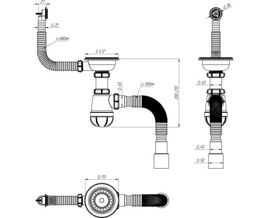 Сифон для мойки Aquant 3 1/2"х40 B0139-20-MR – изображение 3