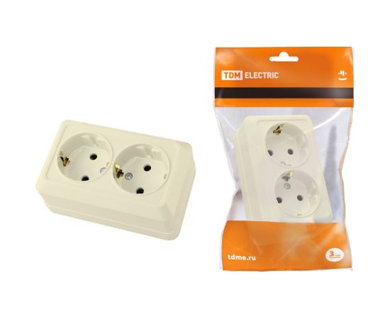 Двойная розетка TDM 2П+3 открытой установки IP20 16А 250В (керамика) сл. кость "Ладога" SQ1801-0213 
