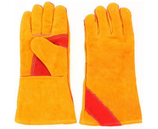 Спилковые краги Факел желтые, с красным усилением, с подкладкой, нить Кевлар (тип СИБИРЬ) 87457164 