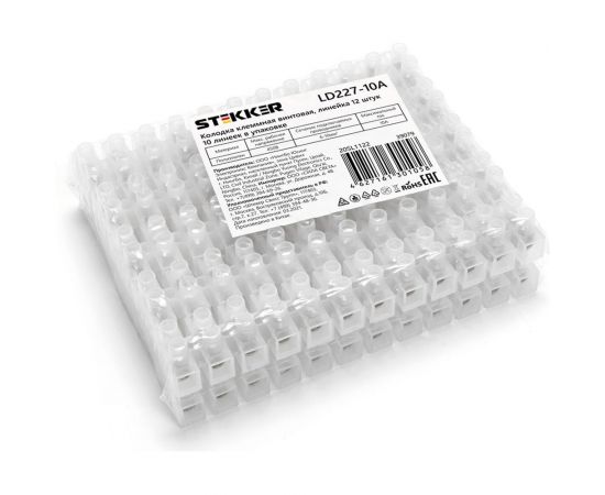 Клеммная винтовая колодка STEKKER линейка 12 штук, полиэтилен, LD227-10A, 10 шт, 39079 