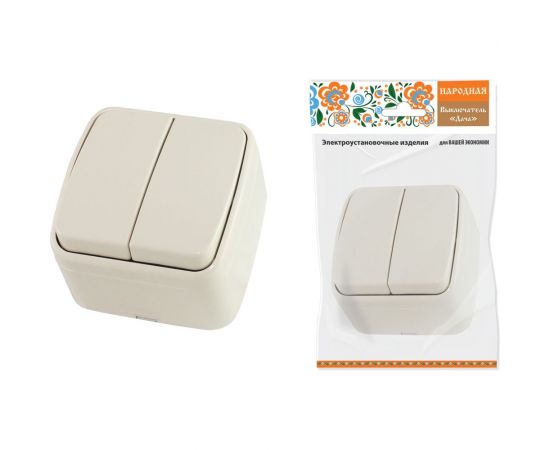 2-клавишный выключатель TDM открытой установки IP20 10А, слоновая кость Дача Народная SQ1824-0015 