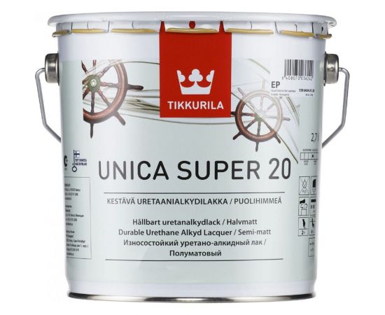 Универсальный лак TIKKURILA UNICA SUPER 20 алкидно-уретановый износостойкий, полуматовый 2,7л 55964040130 