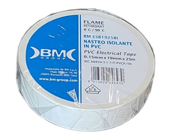 Изолента BM Group ПВХ, 19 мм x 25 м, цвет белый BM-ESB1925BI – изображение 2