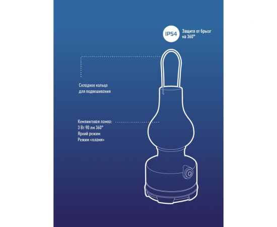 Кемпинговый фонарь КОСМОС с эффектом живого пламени 3Вт/3xAA/ABS-пластик/матовый рассеиватель, KOC603B – изображение 5