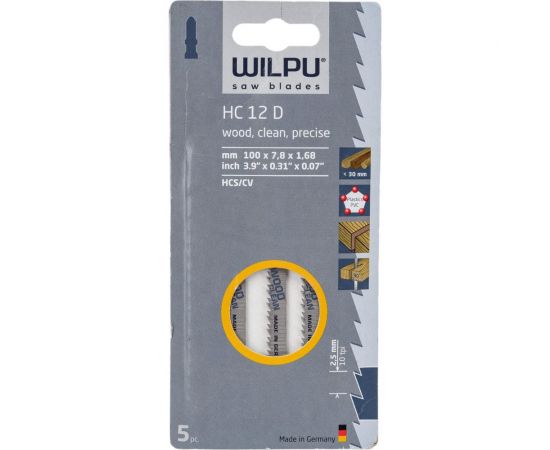 Пилка по дереву HC 12 D (5 шт; 100х7.8х1.68 мм; 75 мм; 10 TPI; HCS/CV) WILPU 211200005 – изображение 3