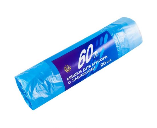 Мешки для мусора с завязками 20 шт, 60 л, 13 мкм, синие РемоКолор 61-1-062 – изображение 2