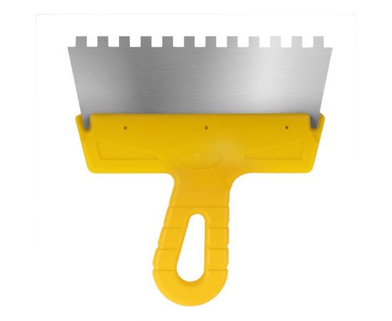 Фасадный зубчатый шпатель (200 мм, нержавеющая сталь, 8 мм, желтая ручка) Biber МАСТЕР 35184 тов-176011 