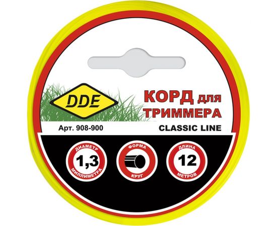 Корд триммерный на подвесе Classic line 1.3 мм, 12 м, желтый, круг DDE 908-900 