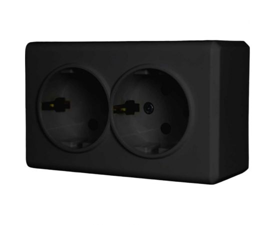 Двойная розетка Vesta Electric Mega Black с заземлением FRZ00010222CMT 