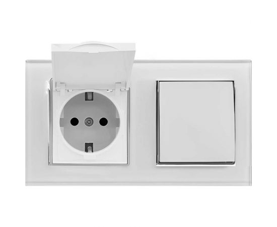 1-клавишный выключатель + розетка с заземлением с крышкой Vesta Electric Комплект-2, Exclusive White FRM050207BEL 