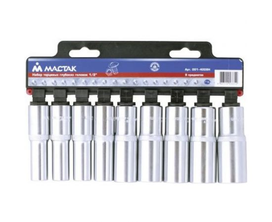 Набор глубоких торцевых головок 1/2"", 10-22мм, 9шт МАСТАК 001-4009H 