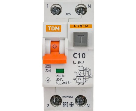 Автоматический выключатель дифференциального тока TDM АВДТ 64 C10 30мА SQ0205-0003 – изображение 4