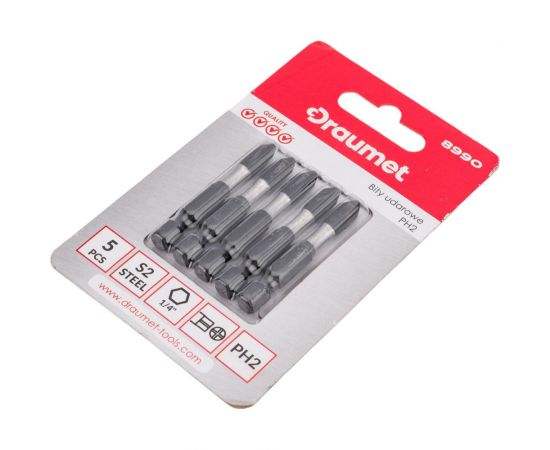 Ударные биты PH2, 50 мм, S2, 5 шт DRAUMET 8990 – изображение 2