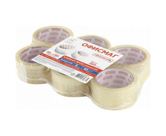 Упаковочные клейкие лентыОФИСМАГ 48 мм х 60 м, 6 шт., прозрачные, толщина 45 микрон 440070 – изображение 6